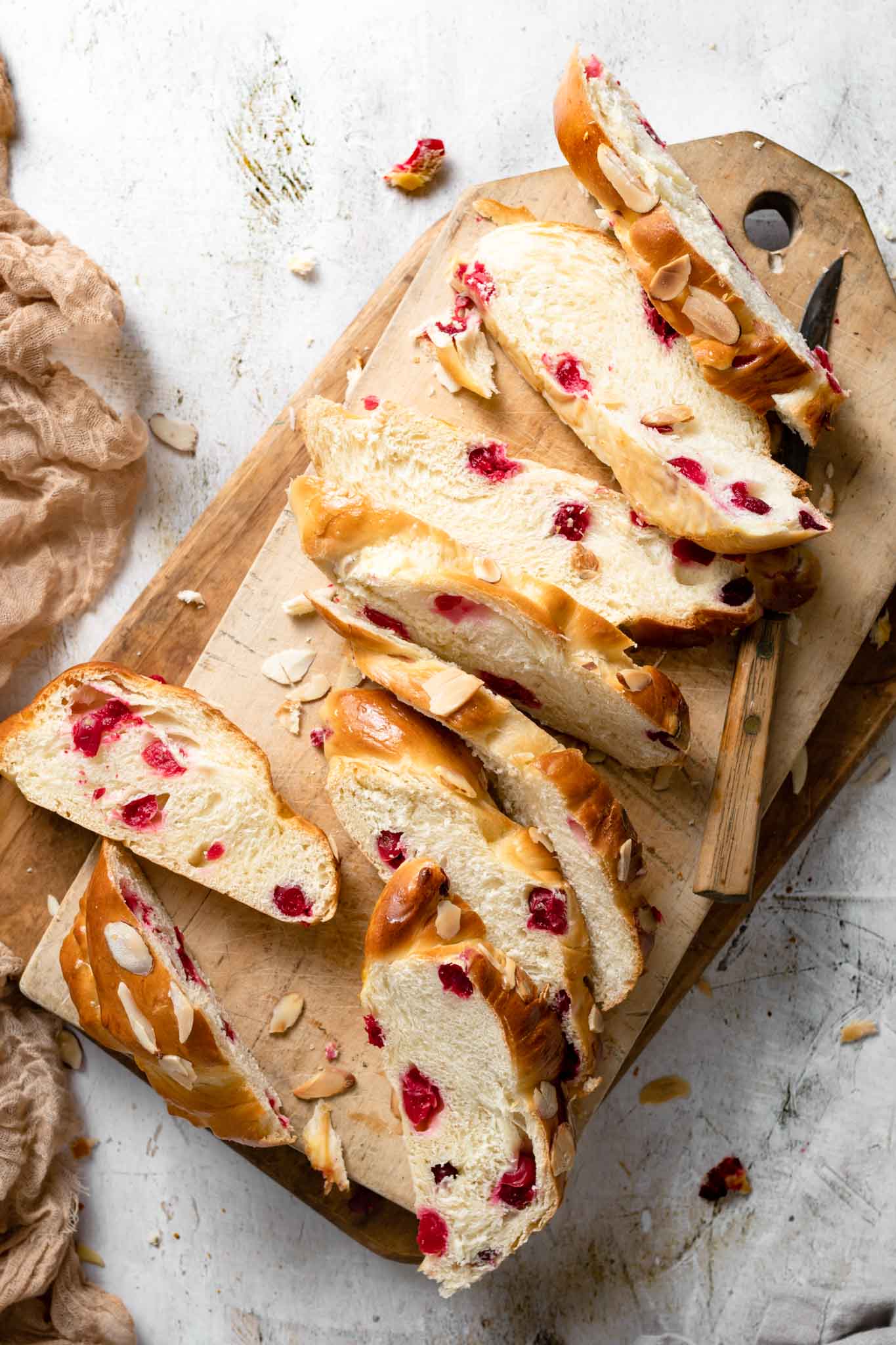 Homemade challah bread with cranberries and almonds