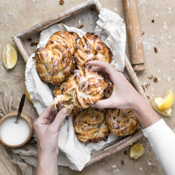 eating lemon pecan sticky buns