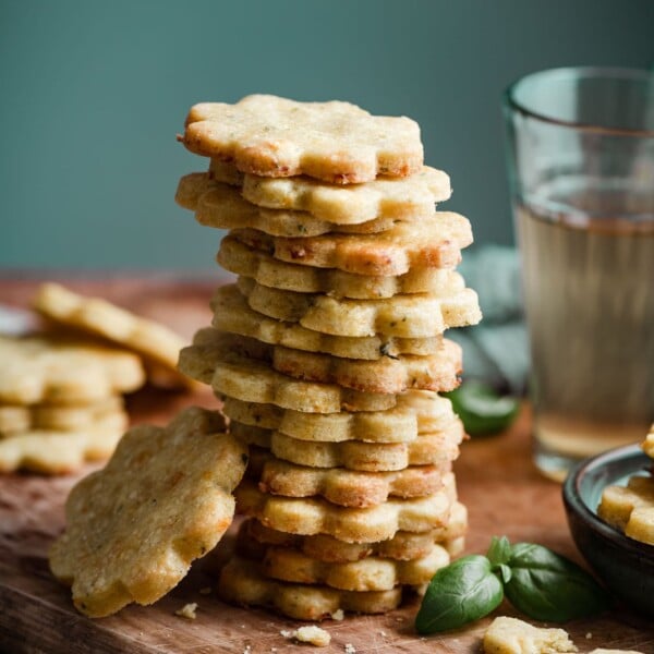 Apricot shortbread cookies with orange zest and fresh basil.