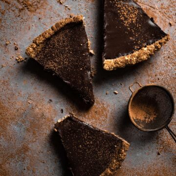 Slices of chocolate tart.