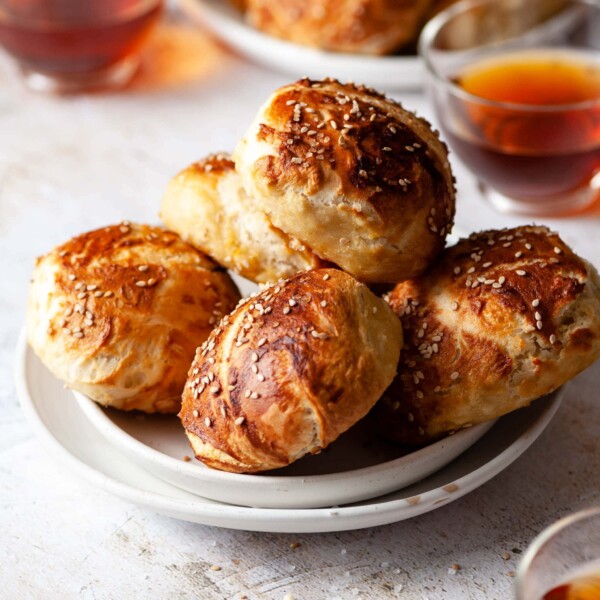 Homemade Pretzel Buns with salt and sesame seeds