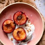 Roasted plums breakfast with greek yogurt