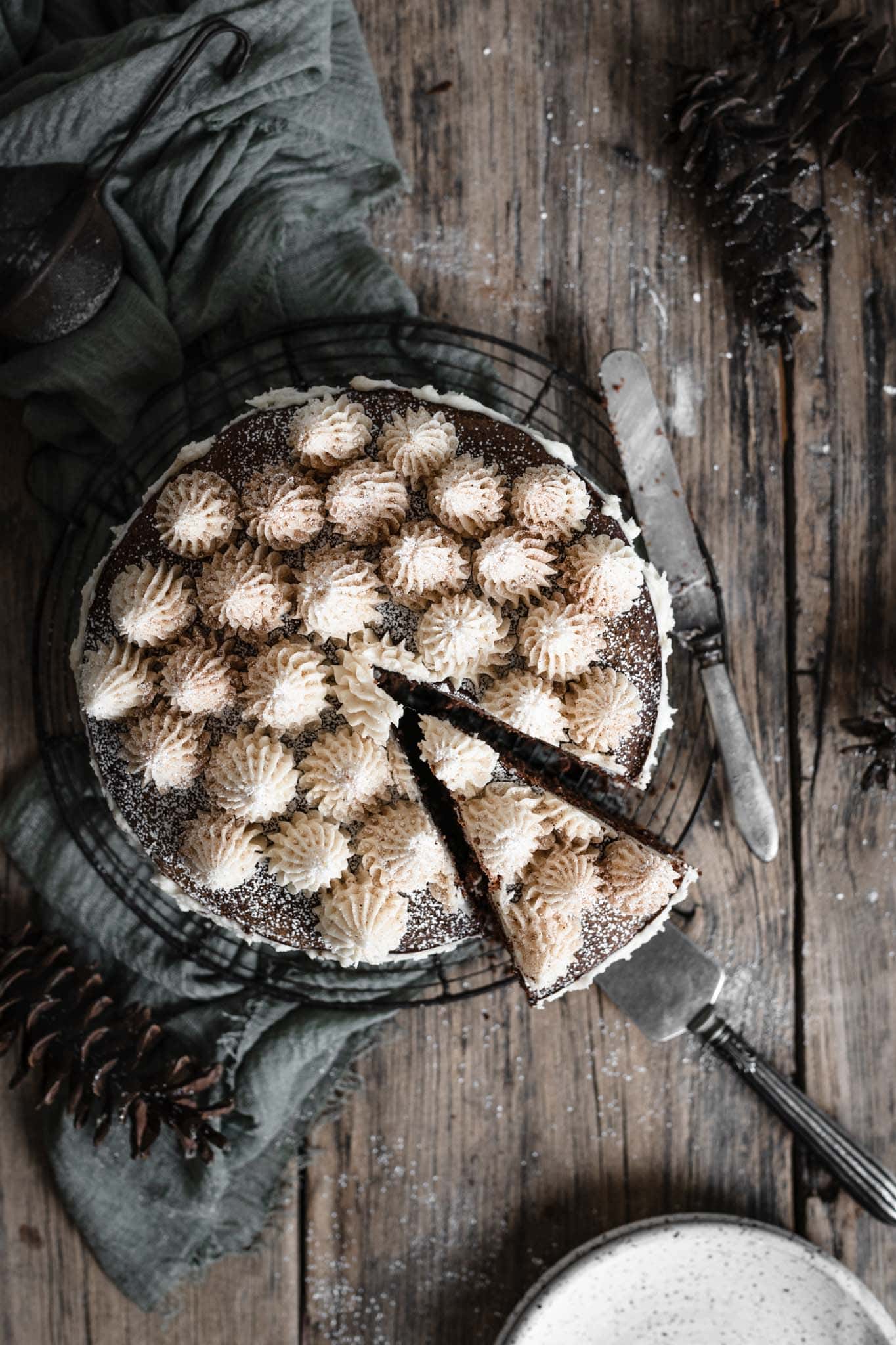 Christmas Chocolate Torte with kahlua buttercream.