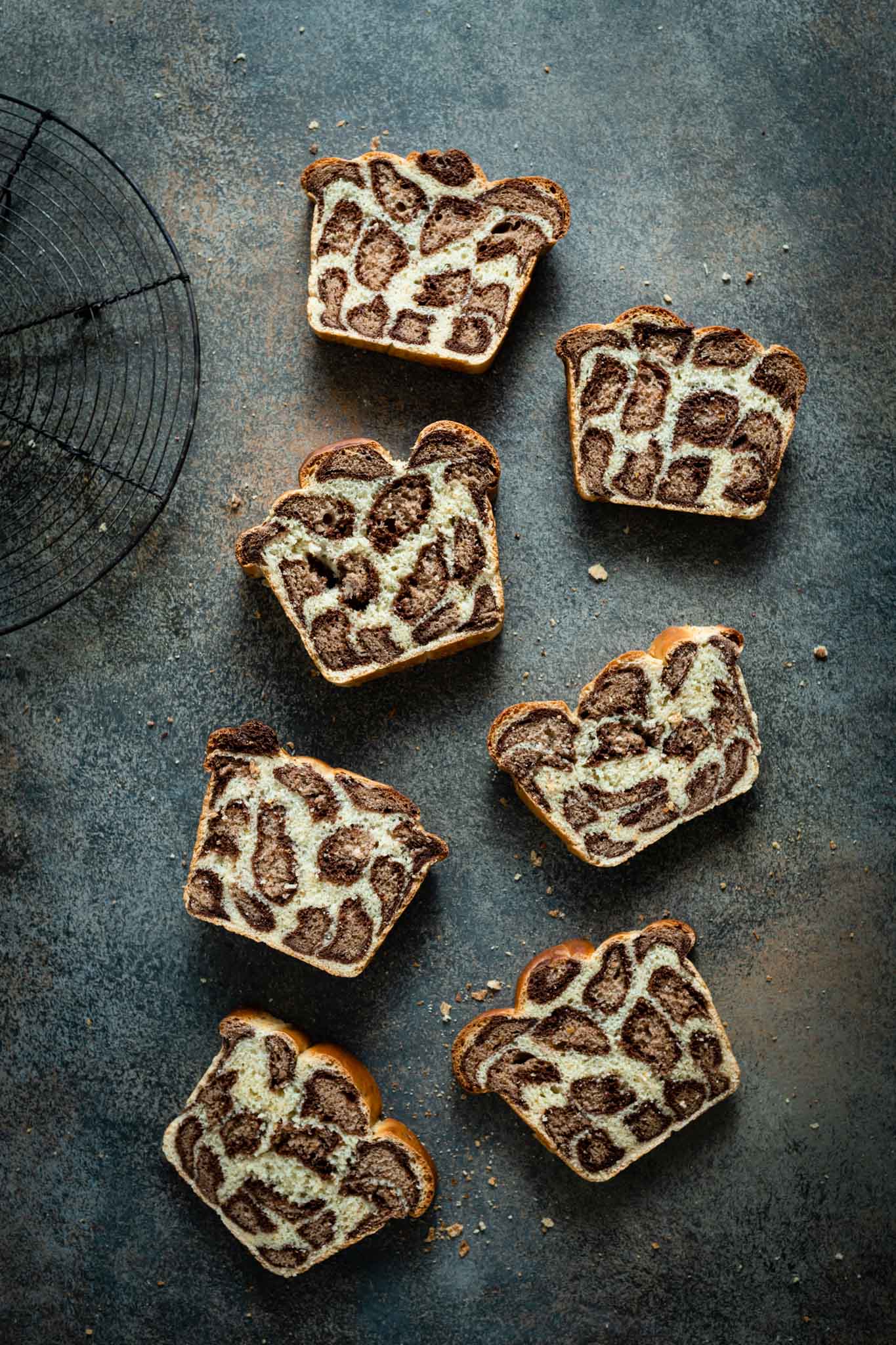Slices of homemade leopard milk bread