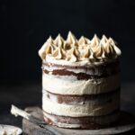 Sunflower Butter chocolate cake with sunflower vanilla buttercream frosting.