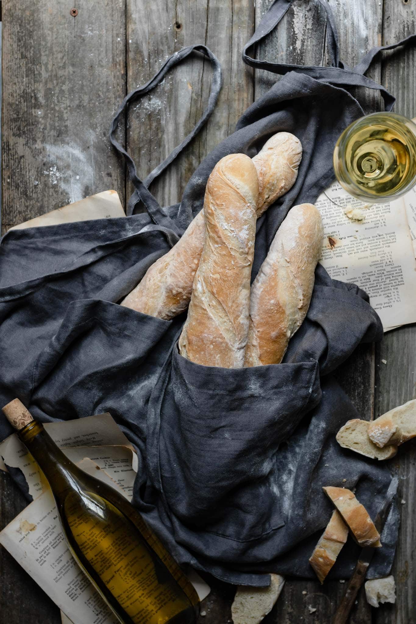 How to make French Baguettes from scratch served with wine.