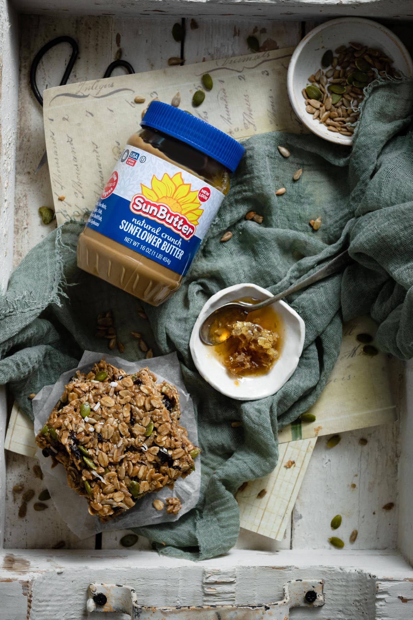 Crunchy SunButter with homemade granola bars.