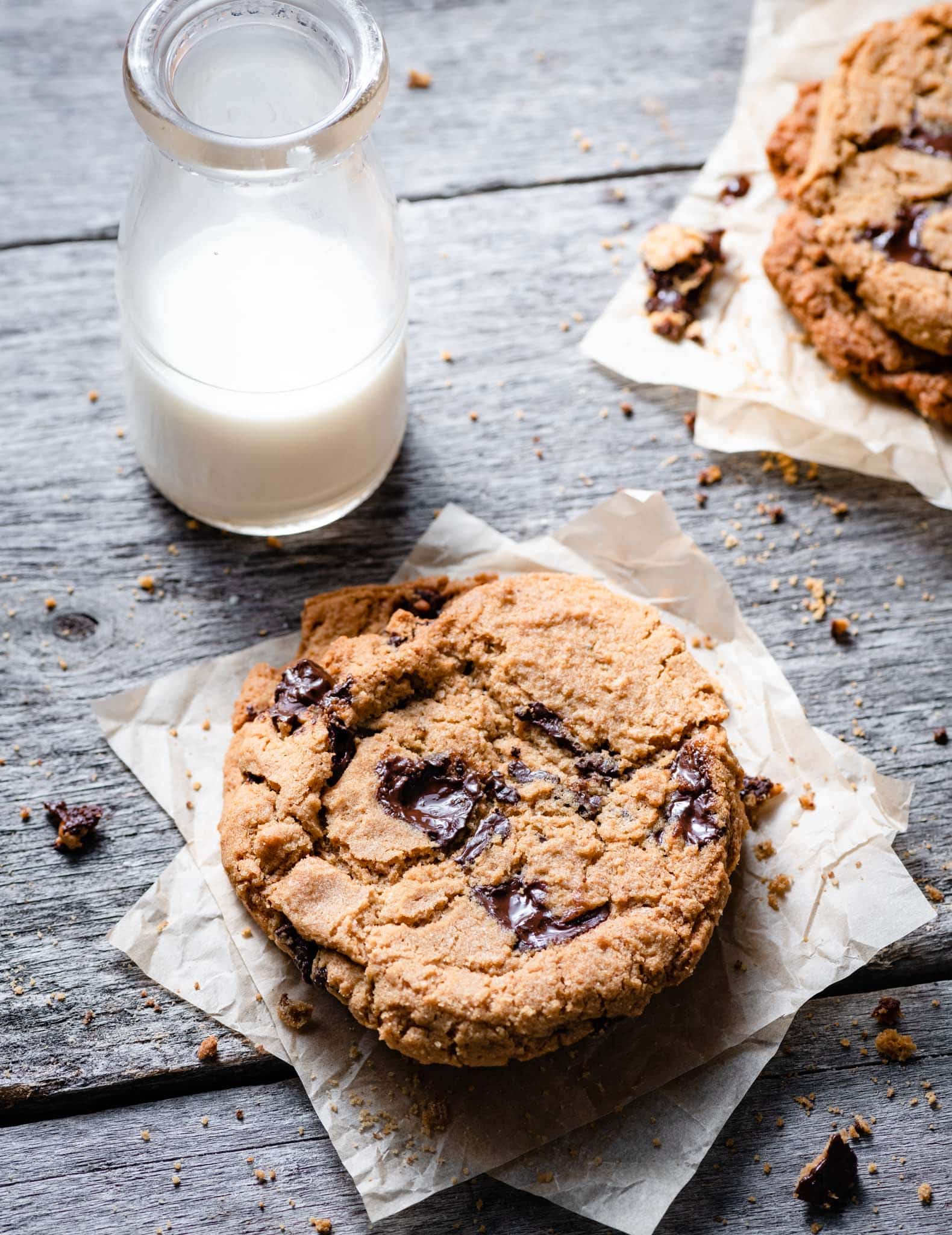 Chocolate Chip Cookies with glass of milk.