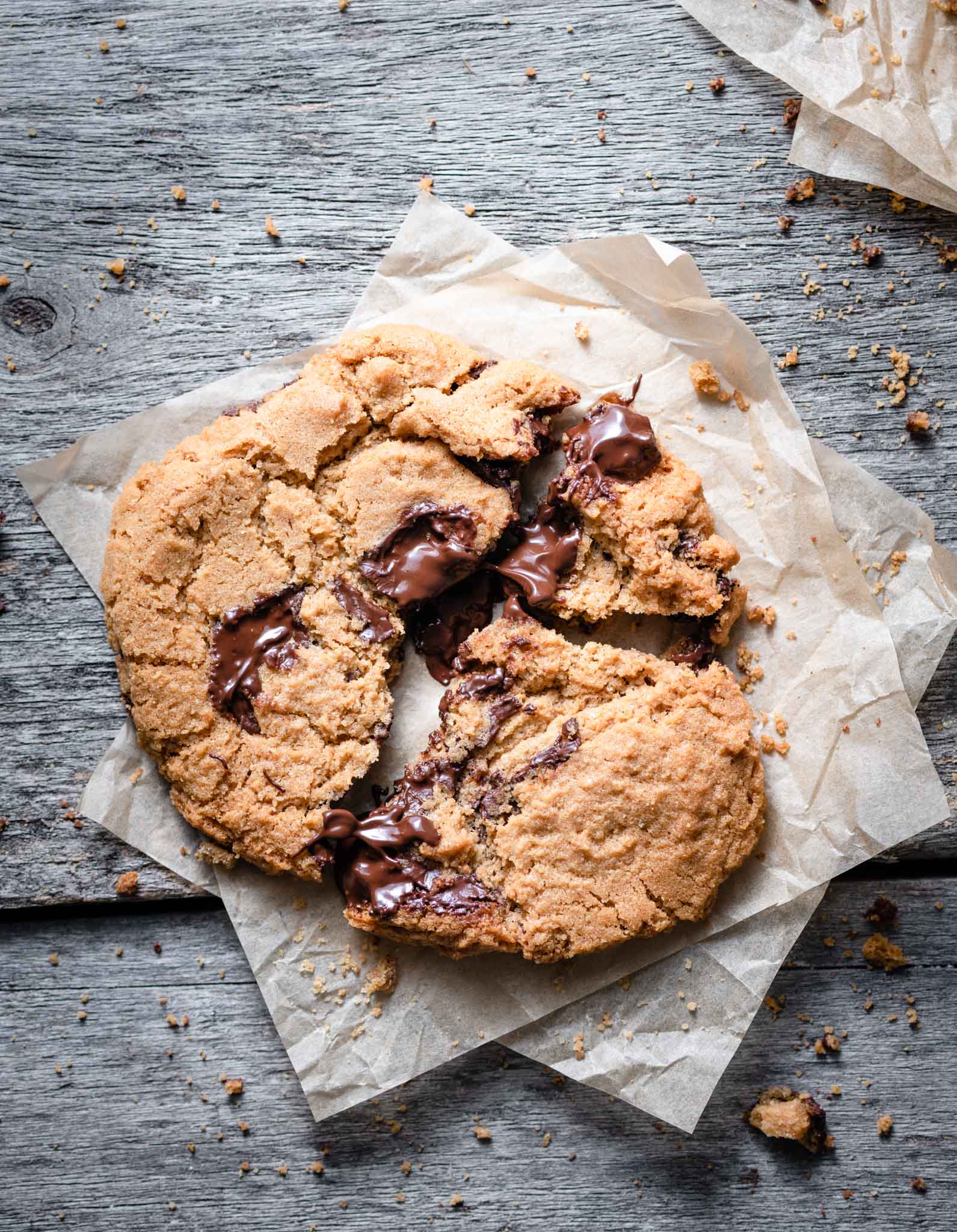 Gooey chocolate chip cookie.