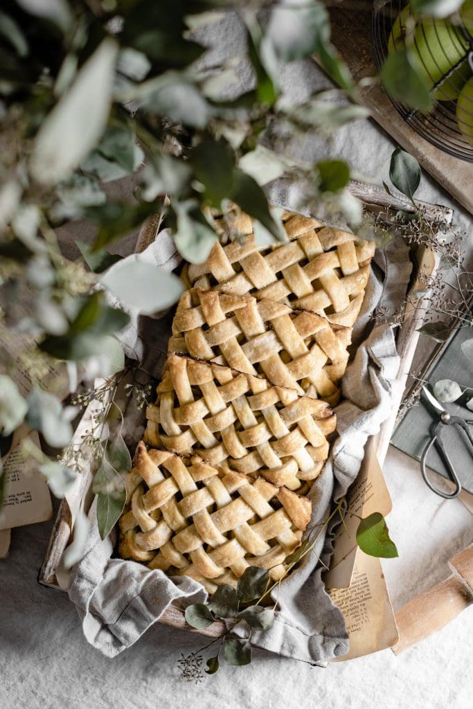 Lattice crust apple pies in a breakfast tray.