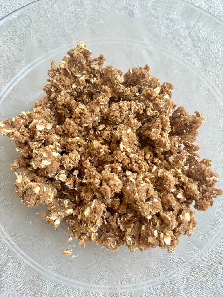Oat crumble topping in a bowl.