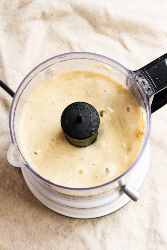 Blended bananas in a food processor.