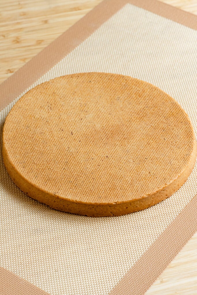 Upside down baked tart crust to show the bottom crust.