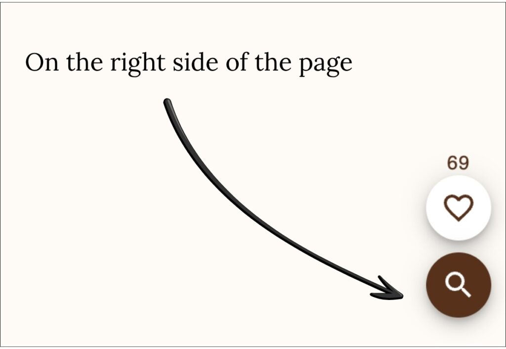 Arrow showing how to search for a recipe on the site.