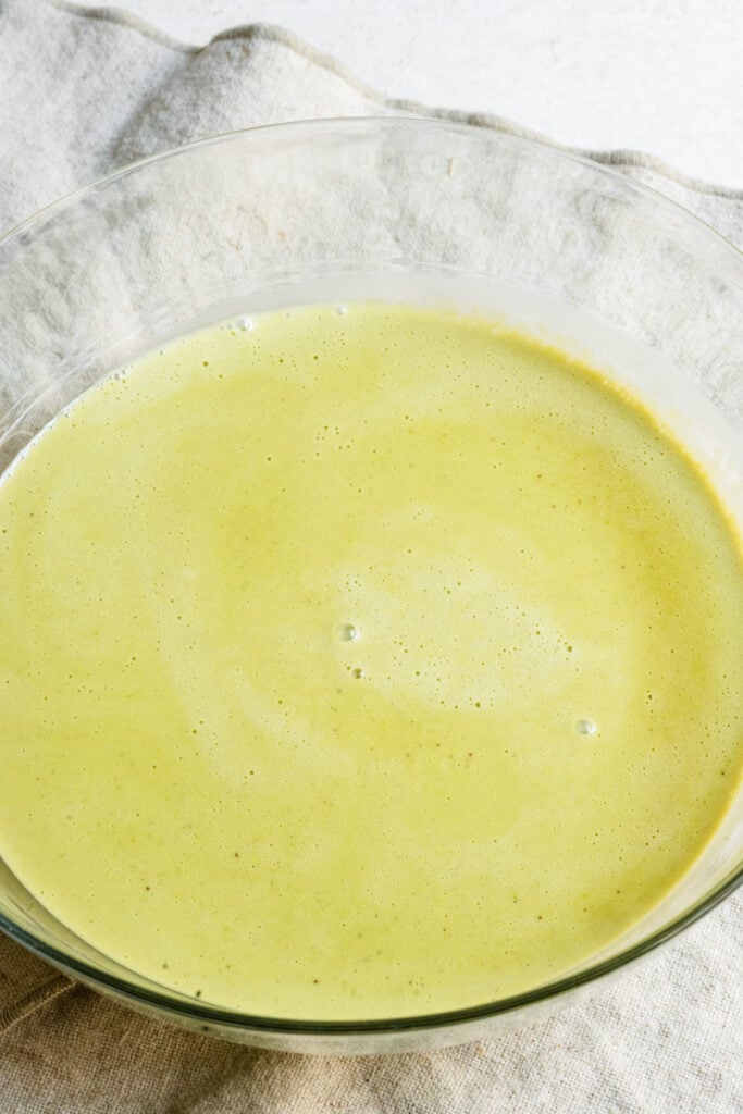Bowl of pistachio ice cream custar.