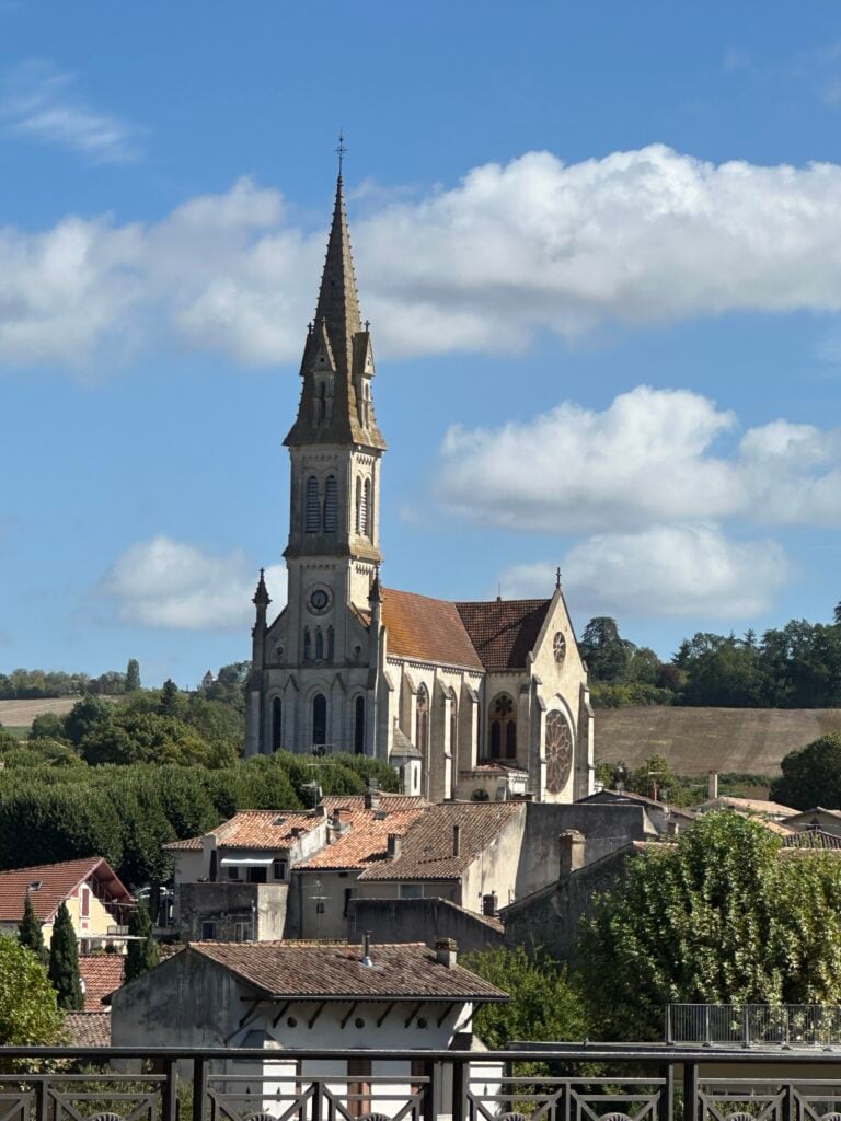 View of old church in the town of Nerac, France.