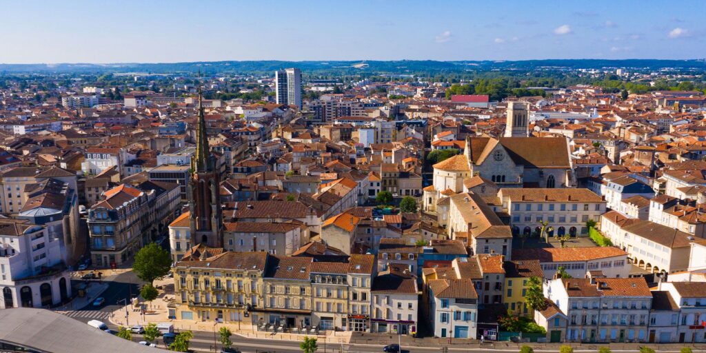 Skyline view of the town of Agen in France.